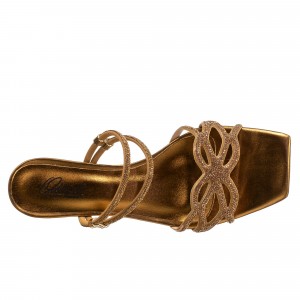 Sandália Tiras com Brilho e Regulagem Salto Baixo Bronze